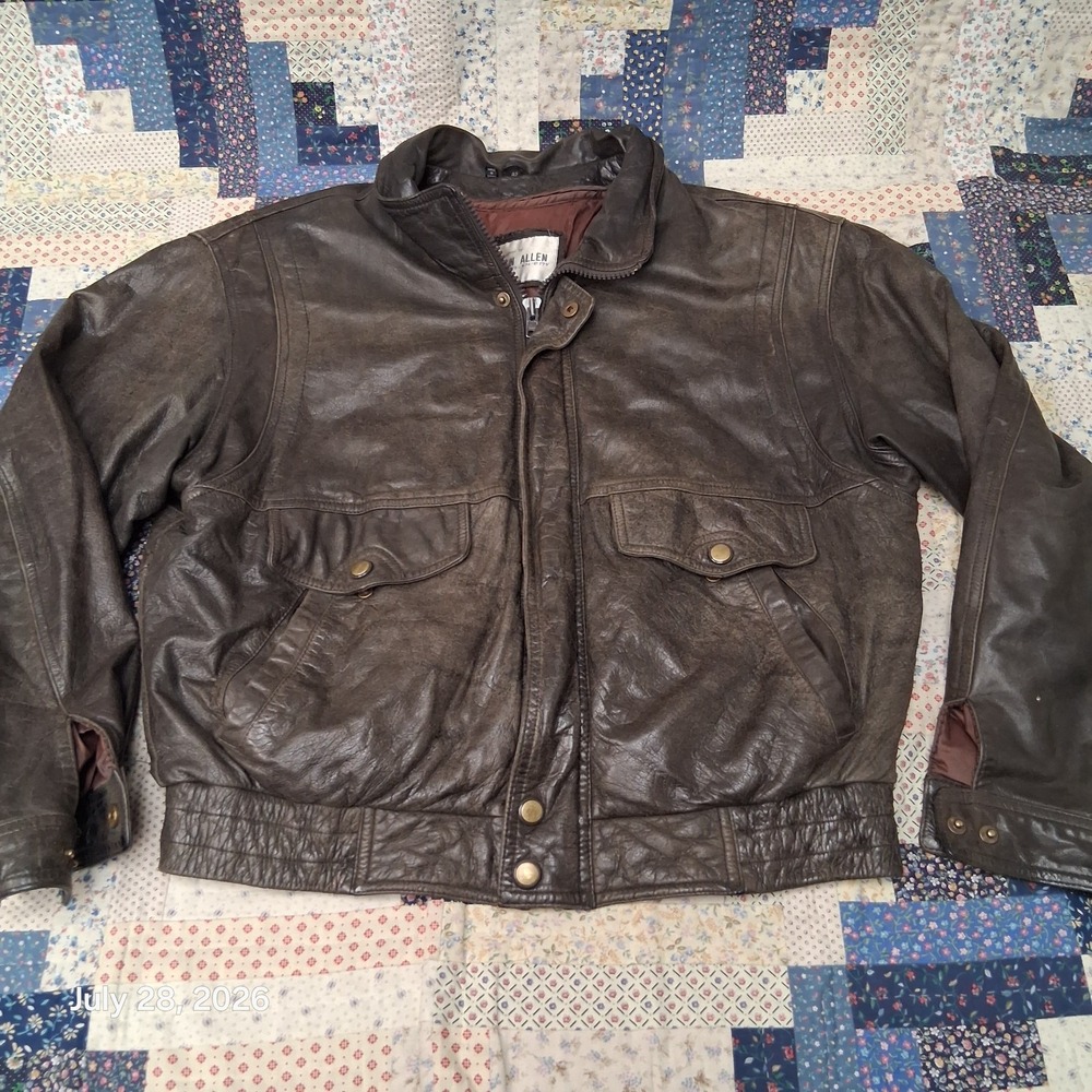 Vintage Franklin Allen Mens 42 Brown Leather Bomber Jacket Removable Lining 80s